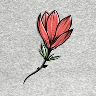 Red Magnolia Flower Watercolor art T-Shirt